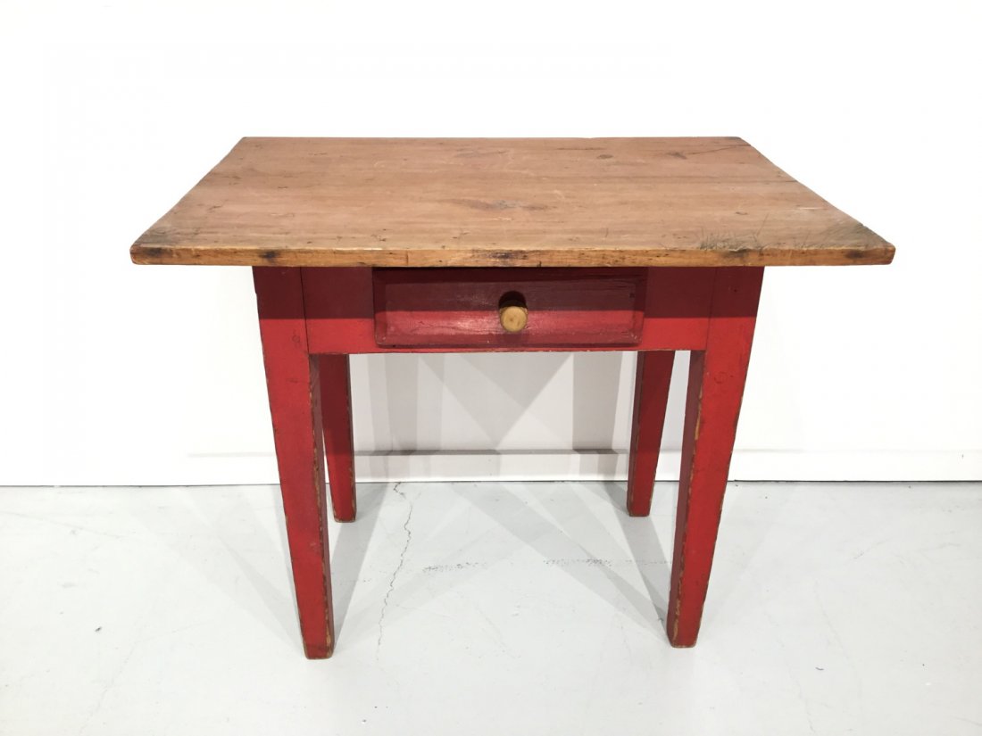 American red painted pine tavern table (1 of 7)