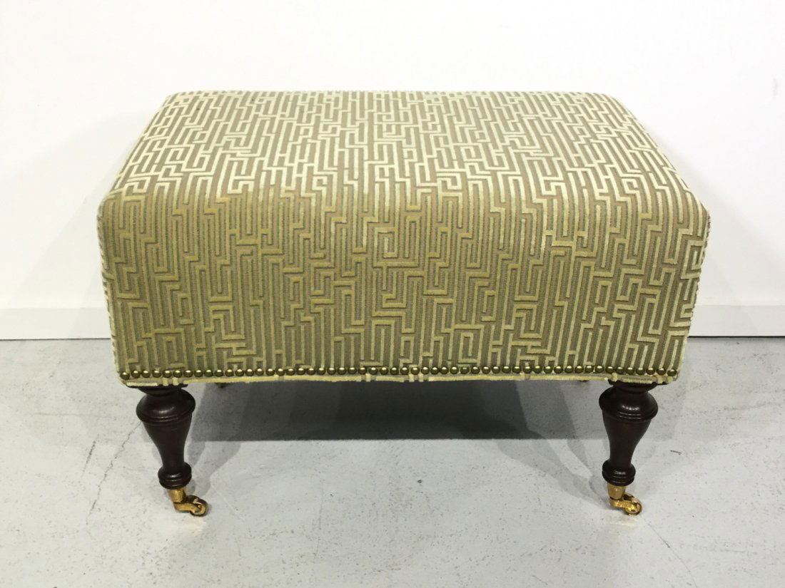 Decorator upholstered bench on casters (1 of 7)