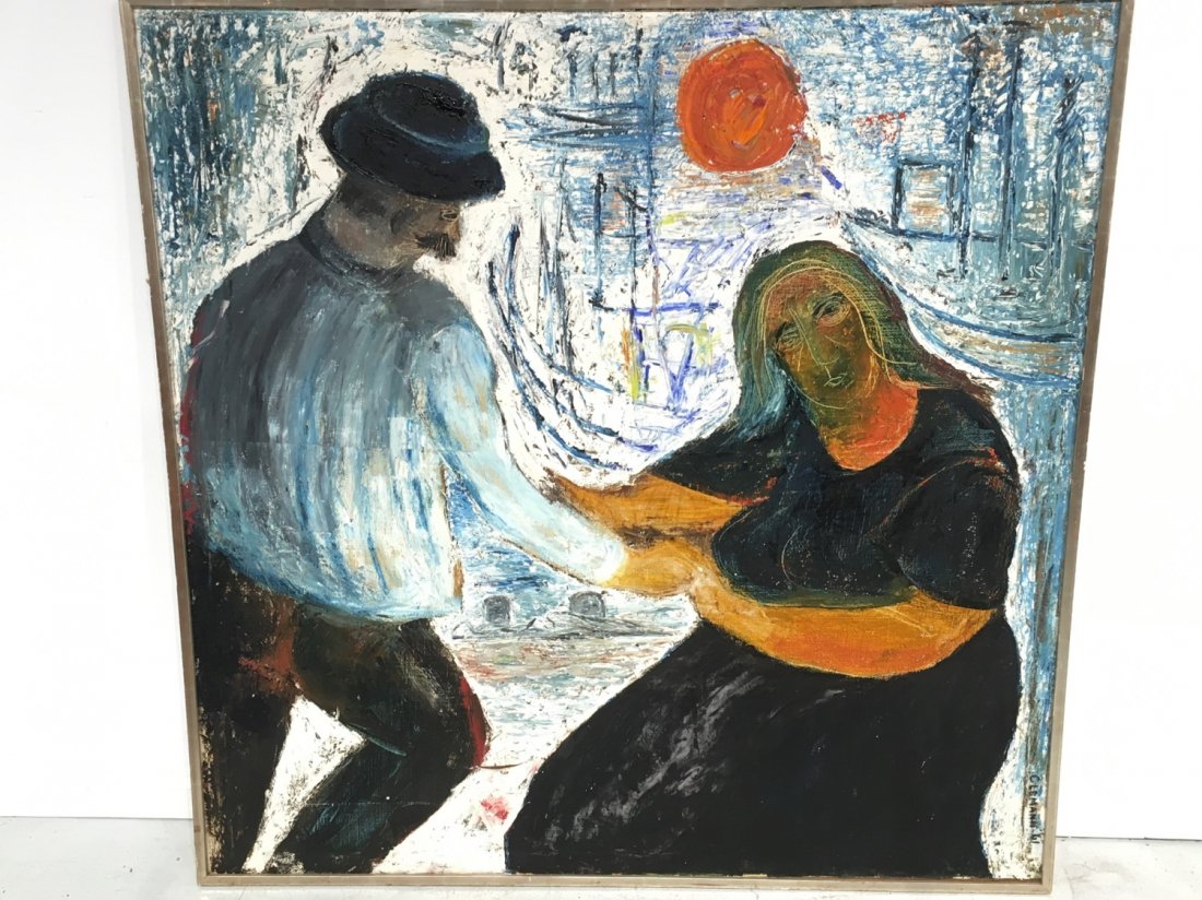 Clemann (20th c.): Clemann (20th c.), Dancers, oil on burlap, signed and dated "Clemann 61", 51.75" squ. (sight)
