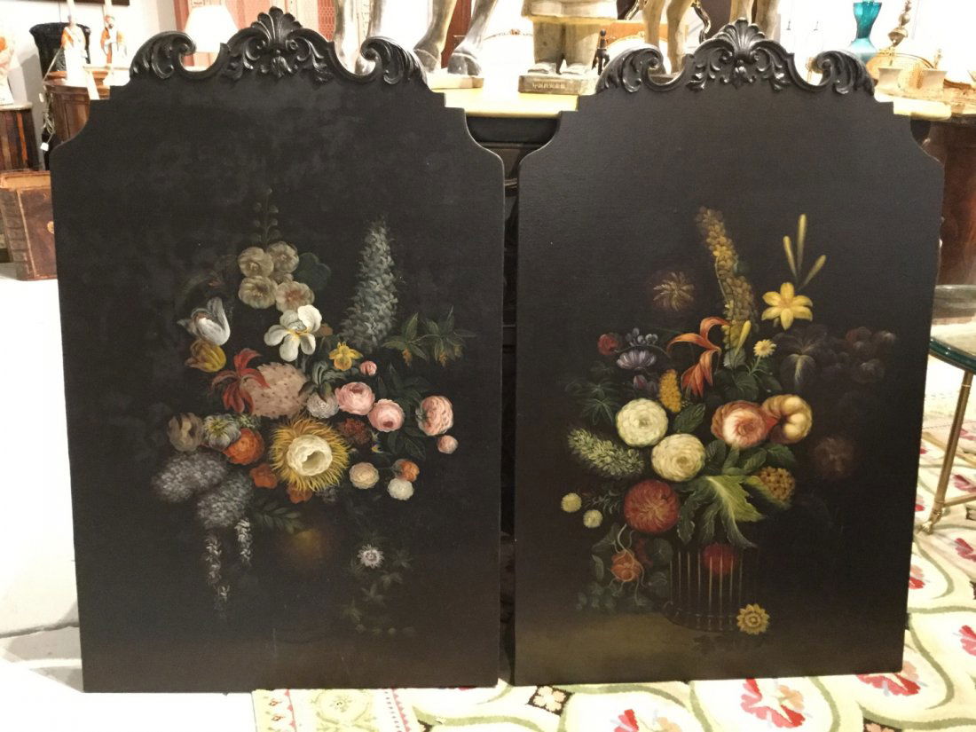 Pair Chelsea House floral painted panels (1 of 5)