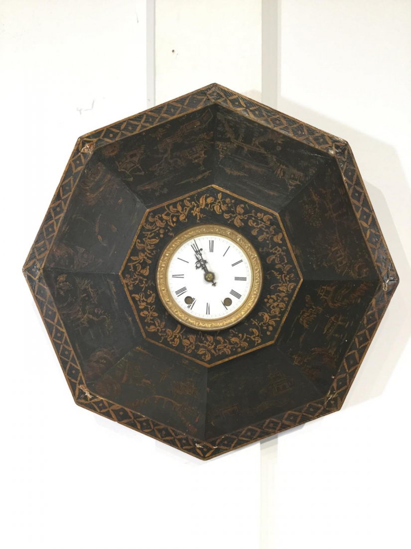 Antique French black japanned wall clock (1 of 10)