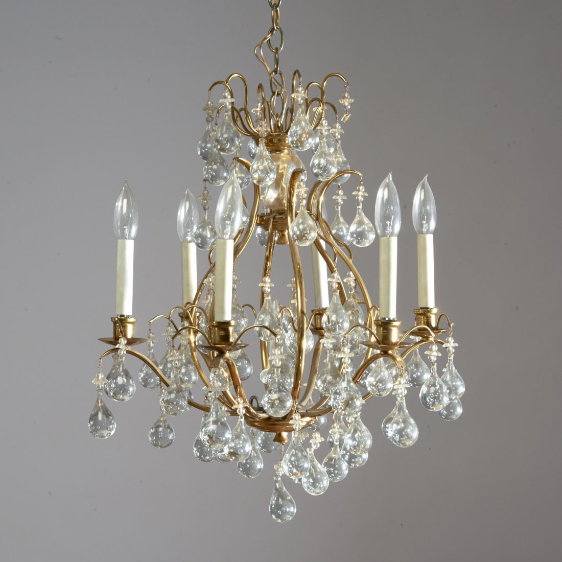 Maison Bagues style brass 6-light chandelier (1 of 2)