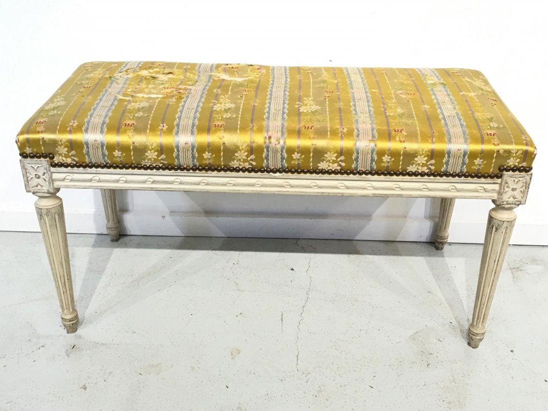 Louis XVI style white painted bench (1 of 9)