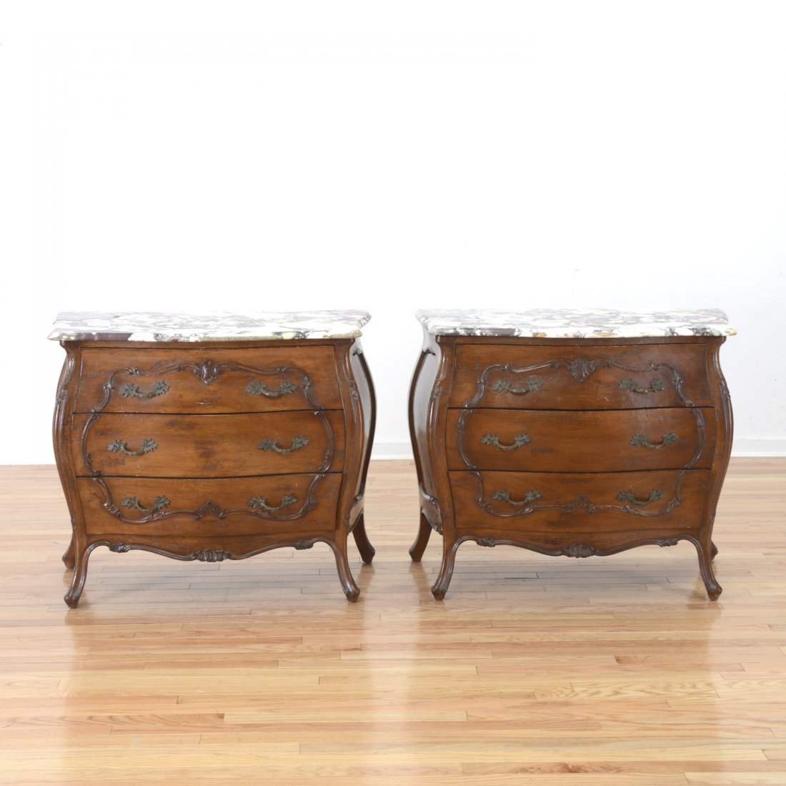 Pair Louis XV style bombe commodes (1 of 8)