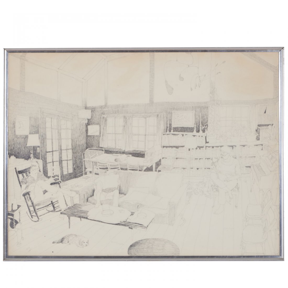 Whitney Lee Savage (American, 1928-1998): Whitney Lee Savage (American, 1928-1998), "Interior", 1965, ink on paper, 29.25" x 39.5"