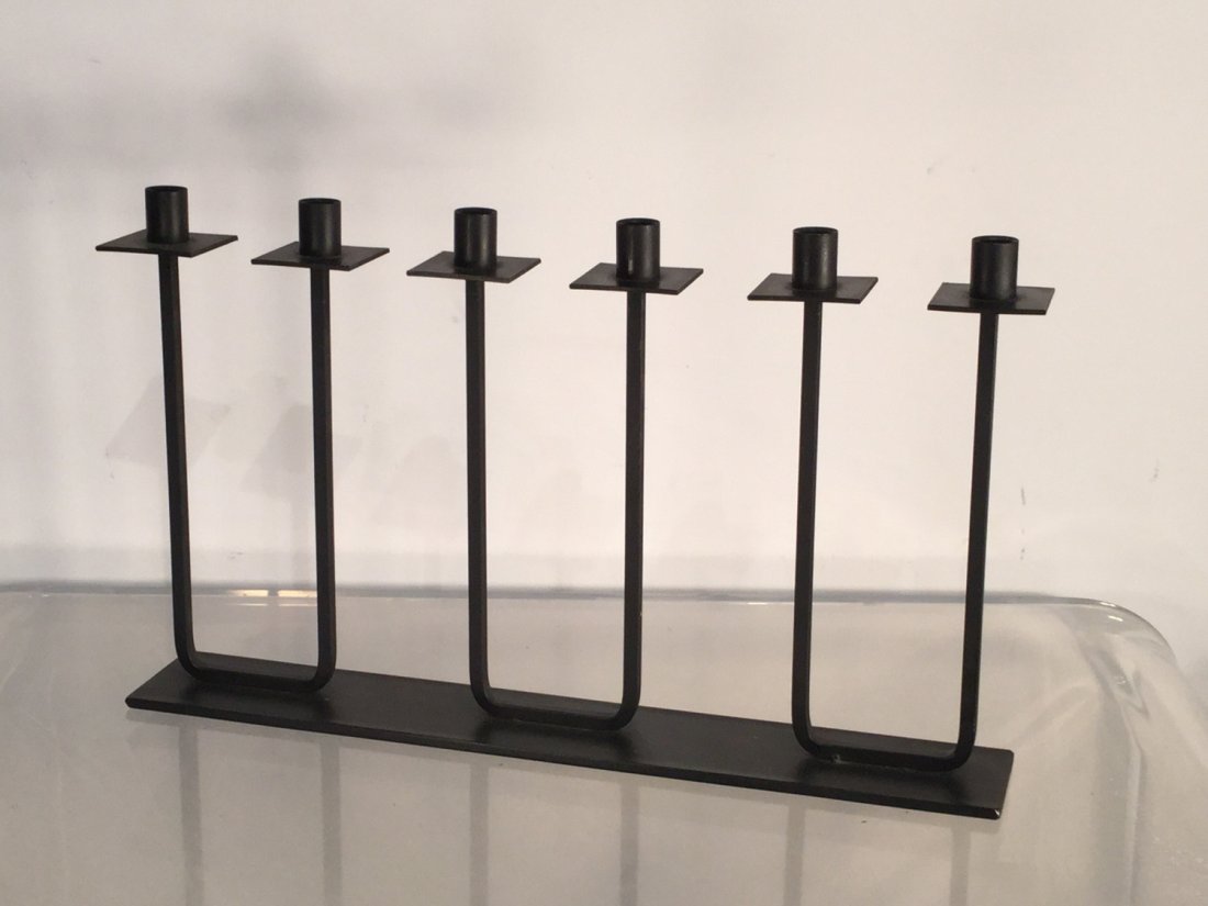 Modernist wrought iron 6-light candelabrum (1 of 6)