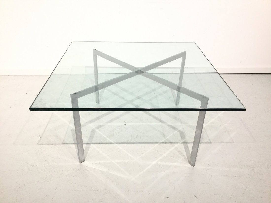 Barcelona table, possibly Knoll: Barcelona table, possibly Knoll, 20th c., 18.5"h x 38"squ.