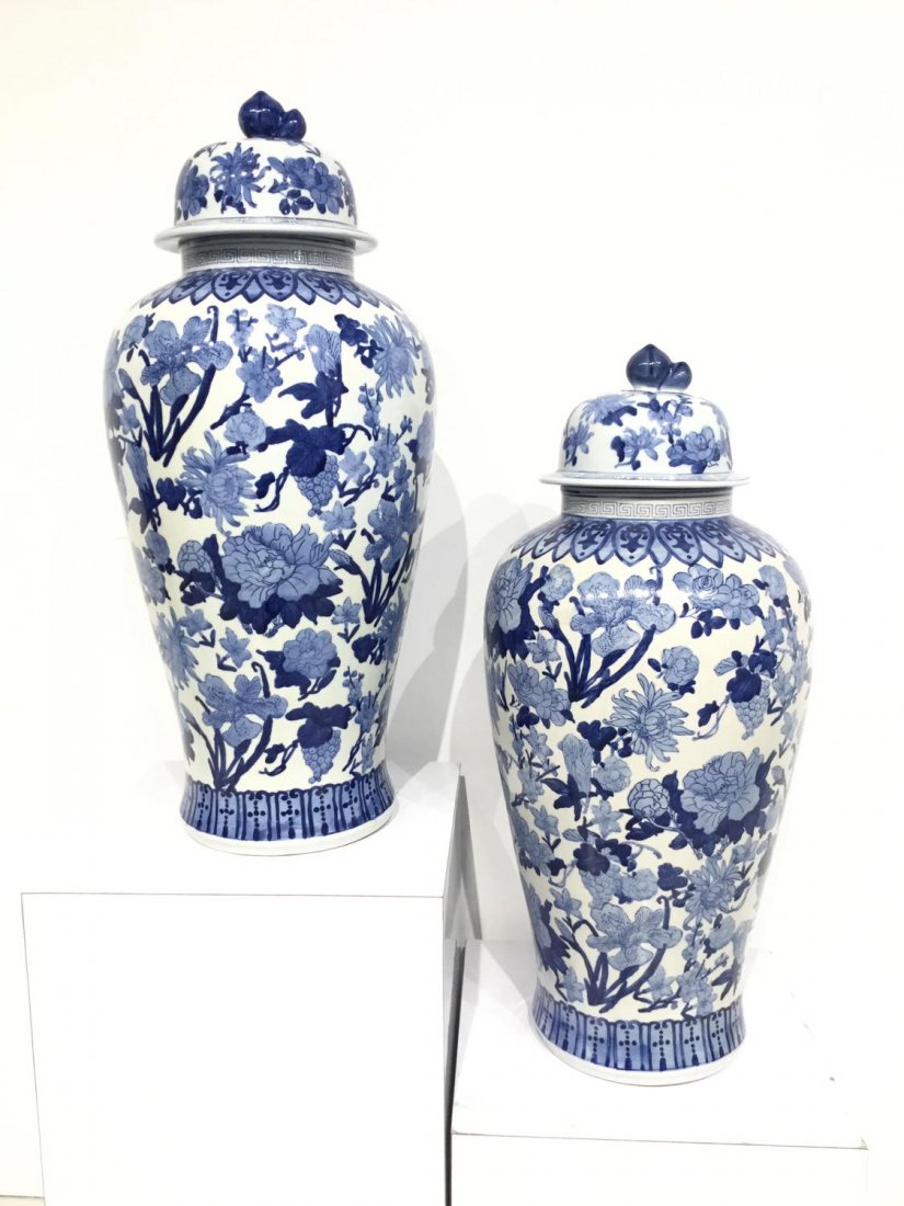 Pair large Chinese blue/white baluster jars (1 of 9)