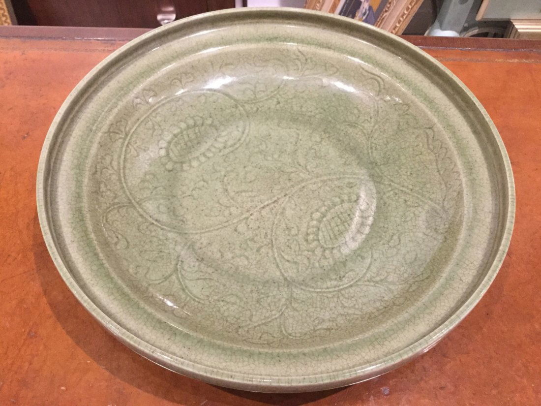 Chinese Longquan style carved celadon dish (1 of 3)