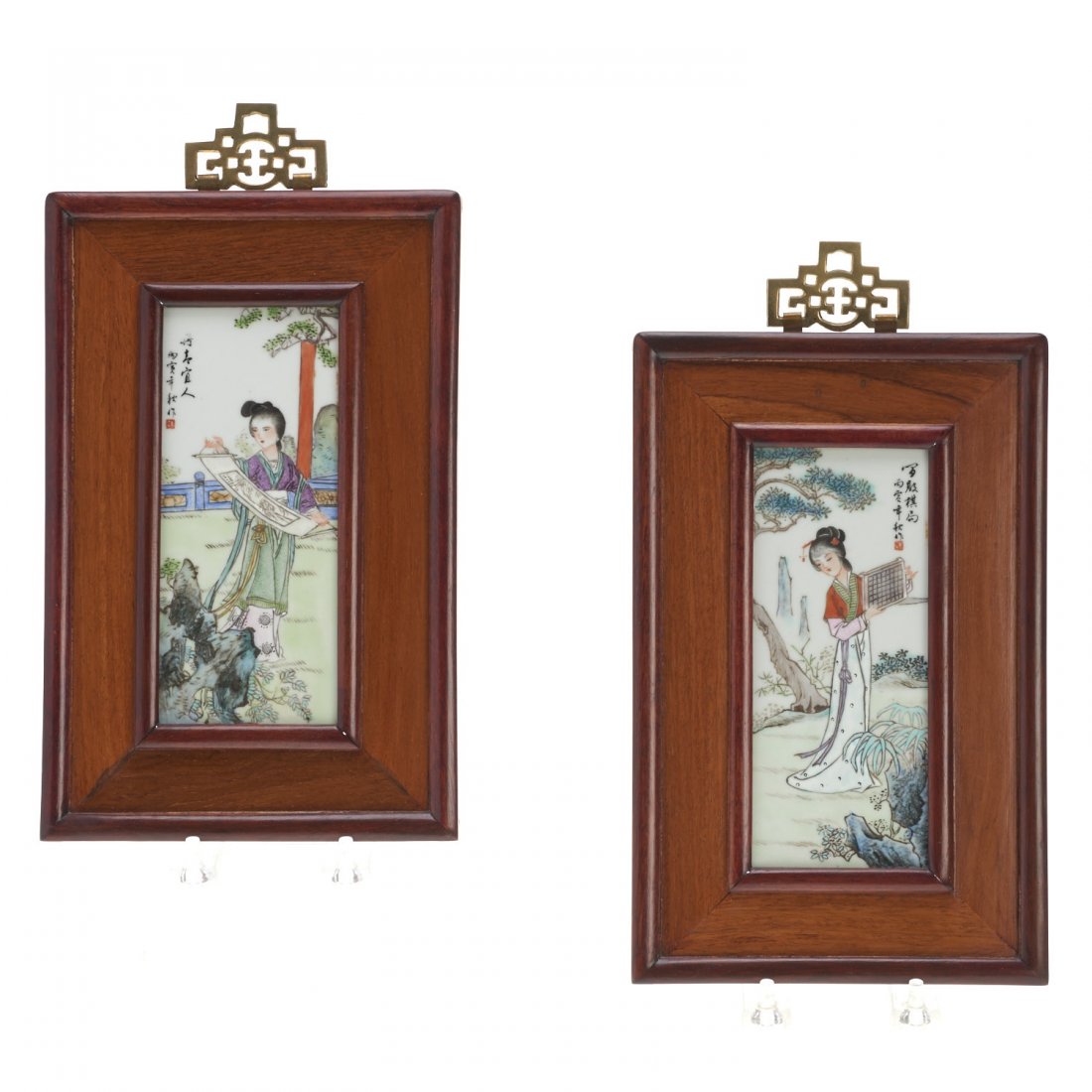 Pair Chinese enameled porcelain plaques (1 of 5)
