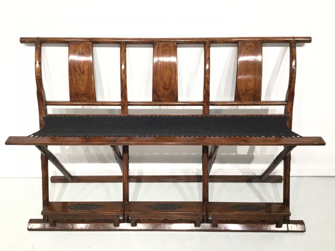 Chinese hardwood triple yoke-back folding bench (1 of 7)