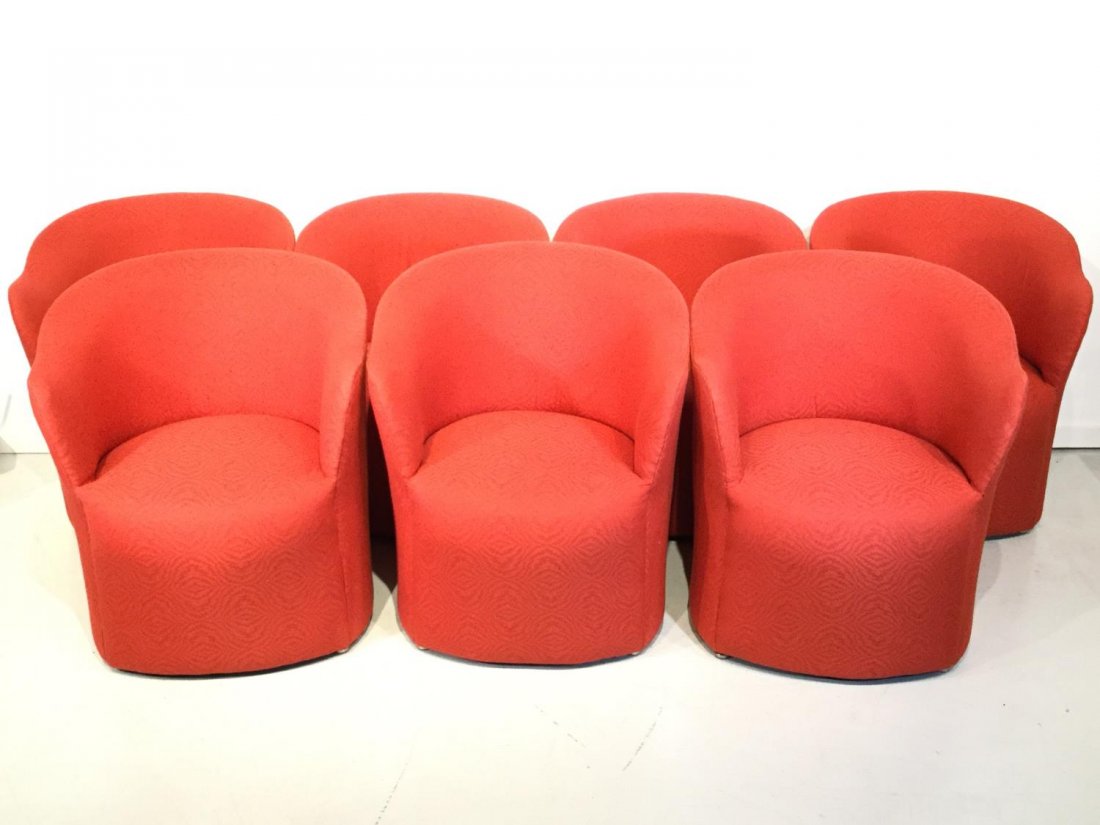 Set (7) Modernist red upholstered barrel chairs (1 of 9)