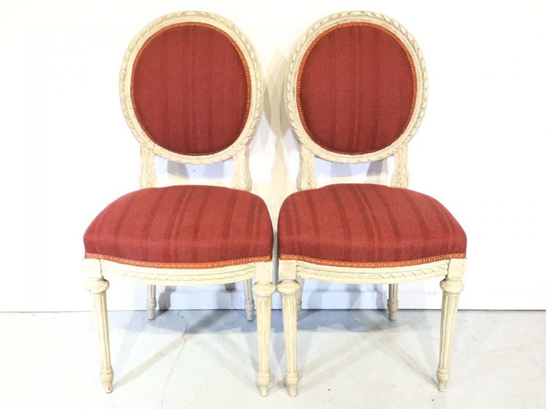 Pair Louis XVI style white painted side chairs (1 of 9)