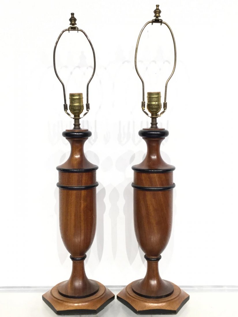 Pair Michael Graves style turned wood lamps (1 of 8)