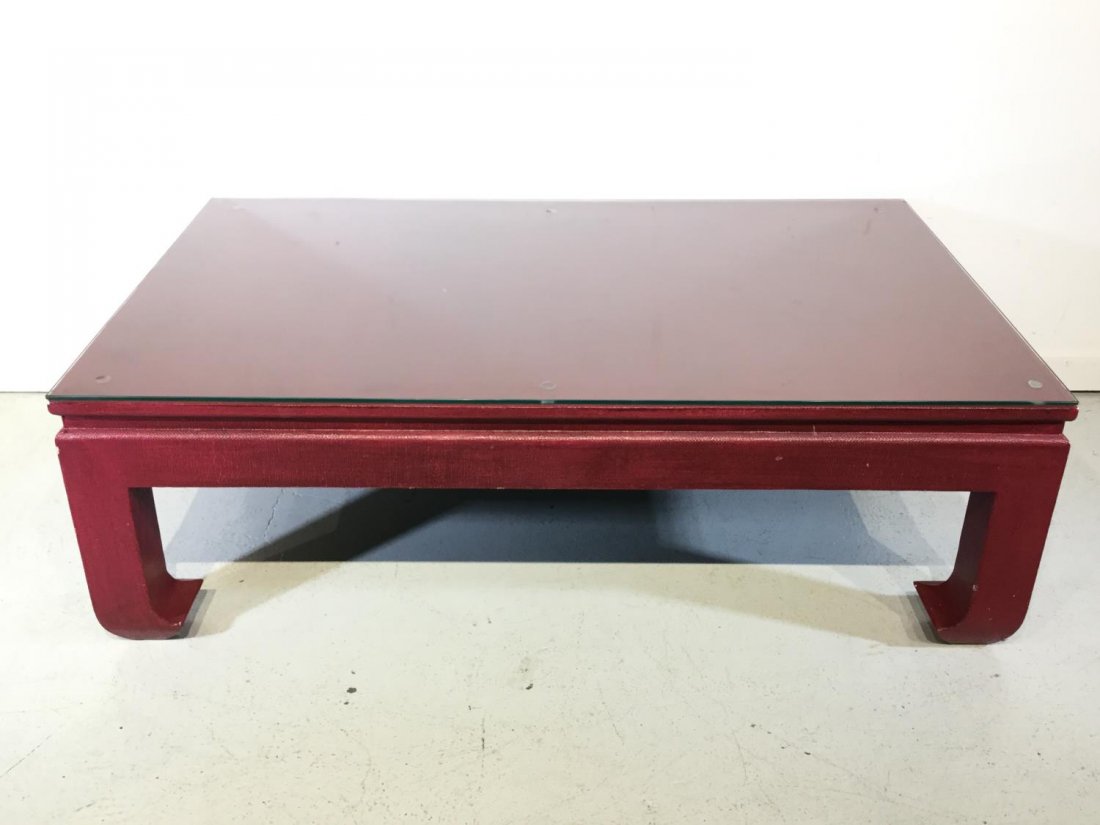 Karl Springer style red "Ming" coffee table (1 of 9)