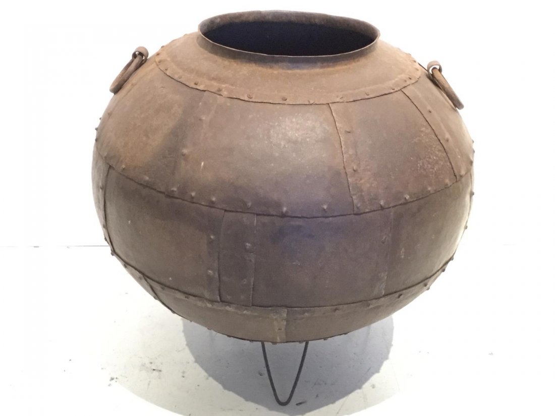 Large old riveted sheet iron storage jar (1 of 8)