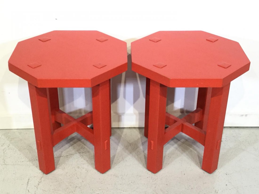 Pair red painted Stickley end tables (1 of 9)