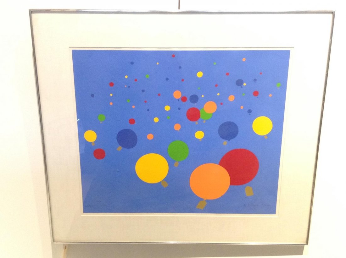 Nicholas Monro (British, b. 1936): Nicholas Monro (British, b. 1936), Balloons, 1970, color lithograph, pencil signed, 27"h x 32"w (sight), matted and framed Provenance: From a New York Corporate Collection