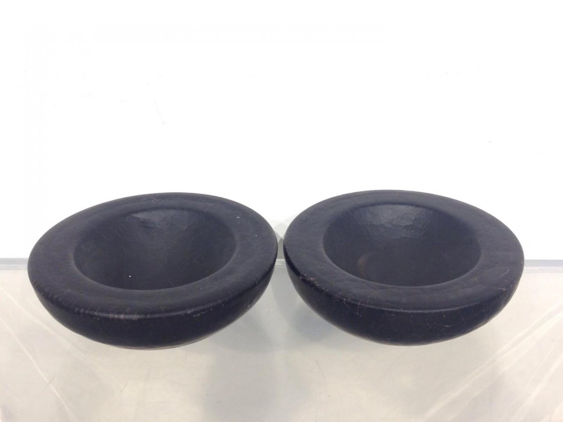 Pair signed Murano Modern black glass bowls (1 of 9)