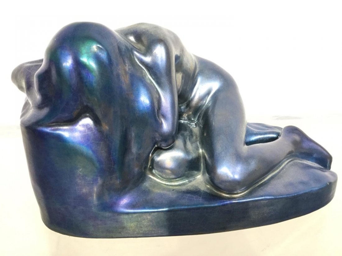 Zsolnay lustre porcelain reclining nude: Zsolnay lustre porcelain reclining nude, 20th c., marked, 5.5"h x 9"w x 4.75"d