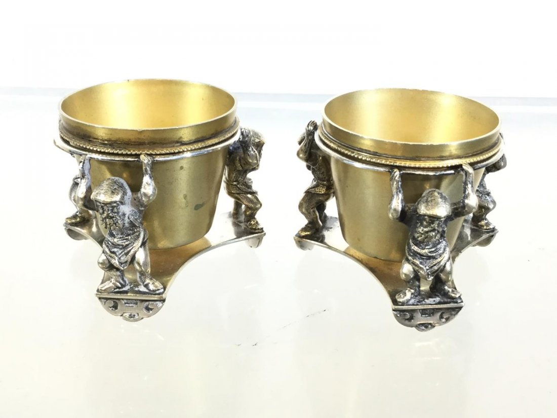 Pair unusual Sheffield-plated Gnome salt cellars (1 of 8)