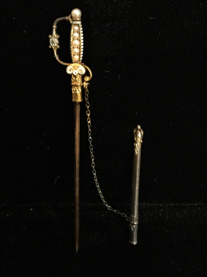 American gold, silver, enamel, pearl sword pin (1 of 6)