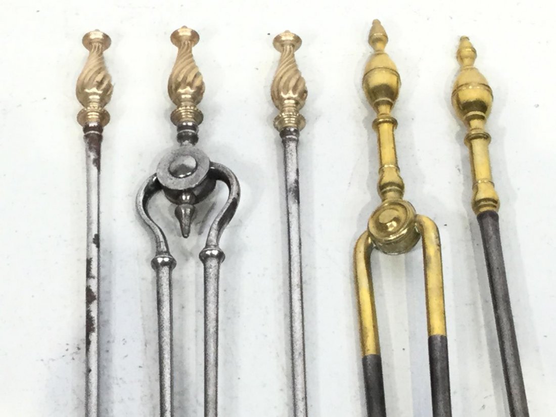 (2) Sets antique brass/steel fire tools (1 of 8)