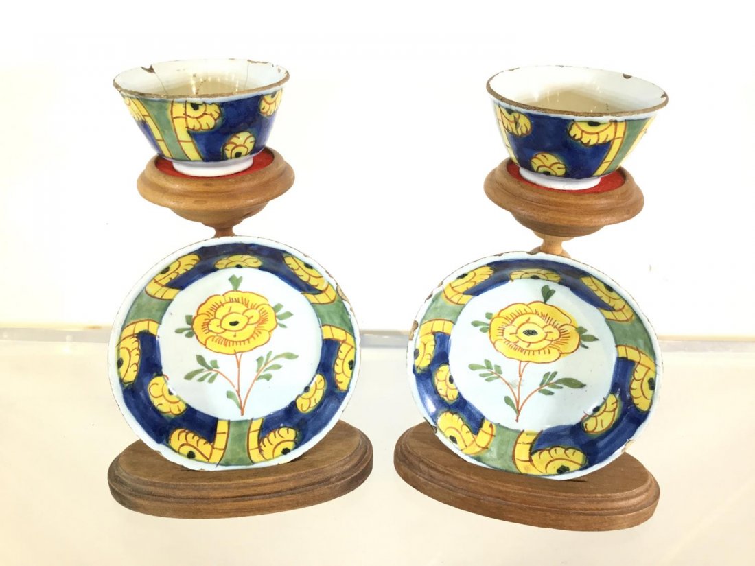 Early Continental faience teacups and saucers (1 of 9)