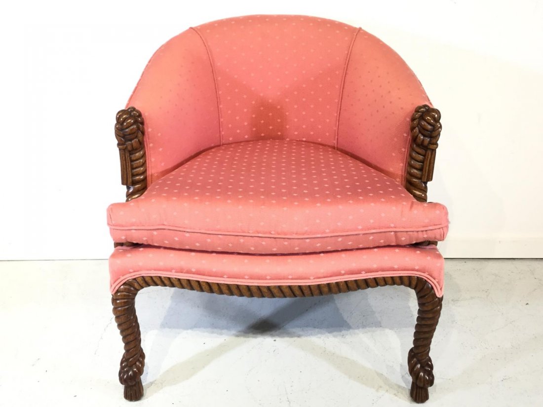 Napoleon III style rope carved bergere: Napoleon III style rope carved bergere, 20th c., 29"h x 28"w x 27"d