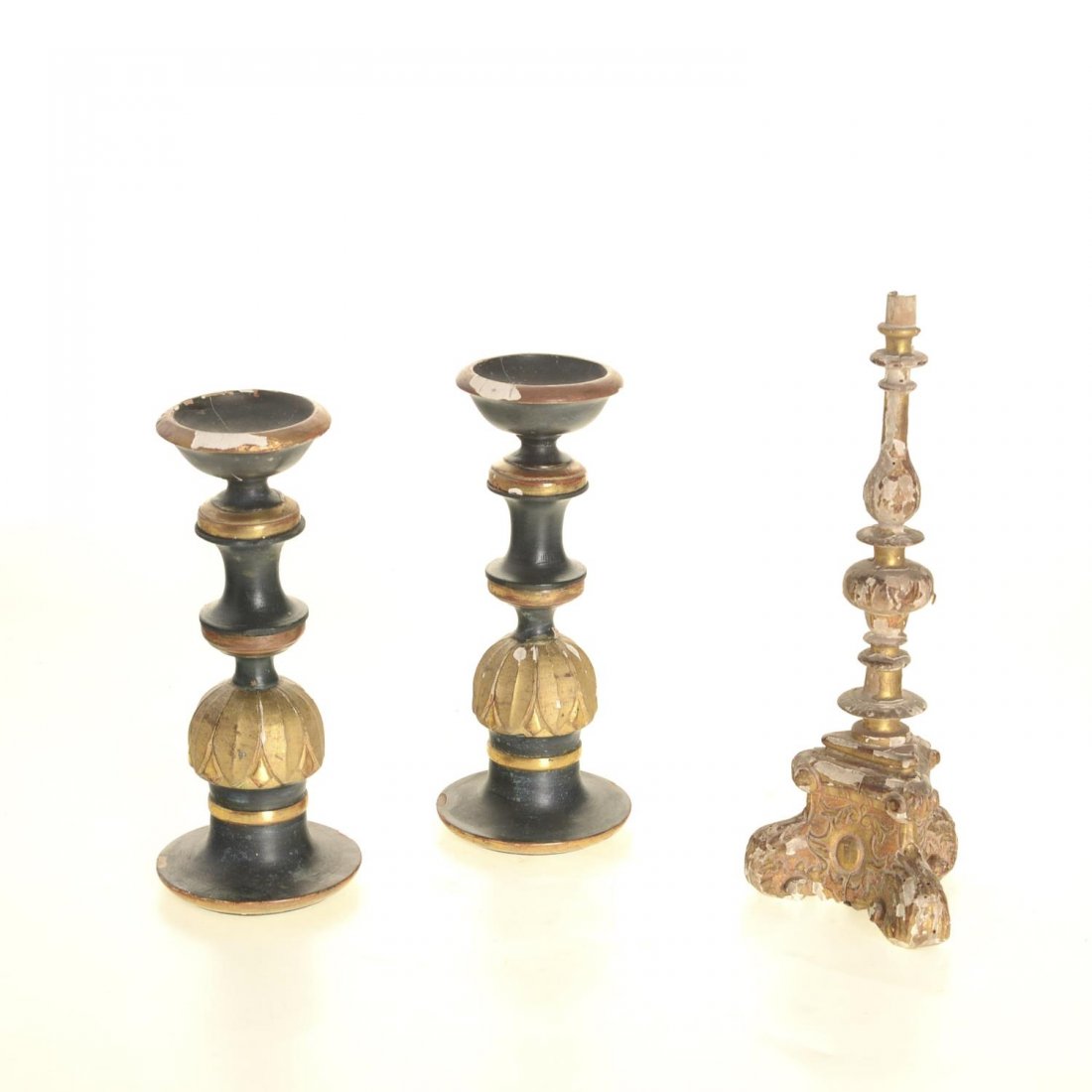 (3) Italian painted, giltwood candlesticks (1 of 8)