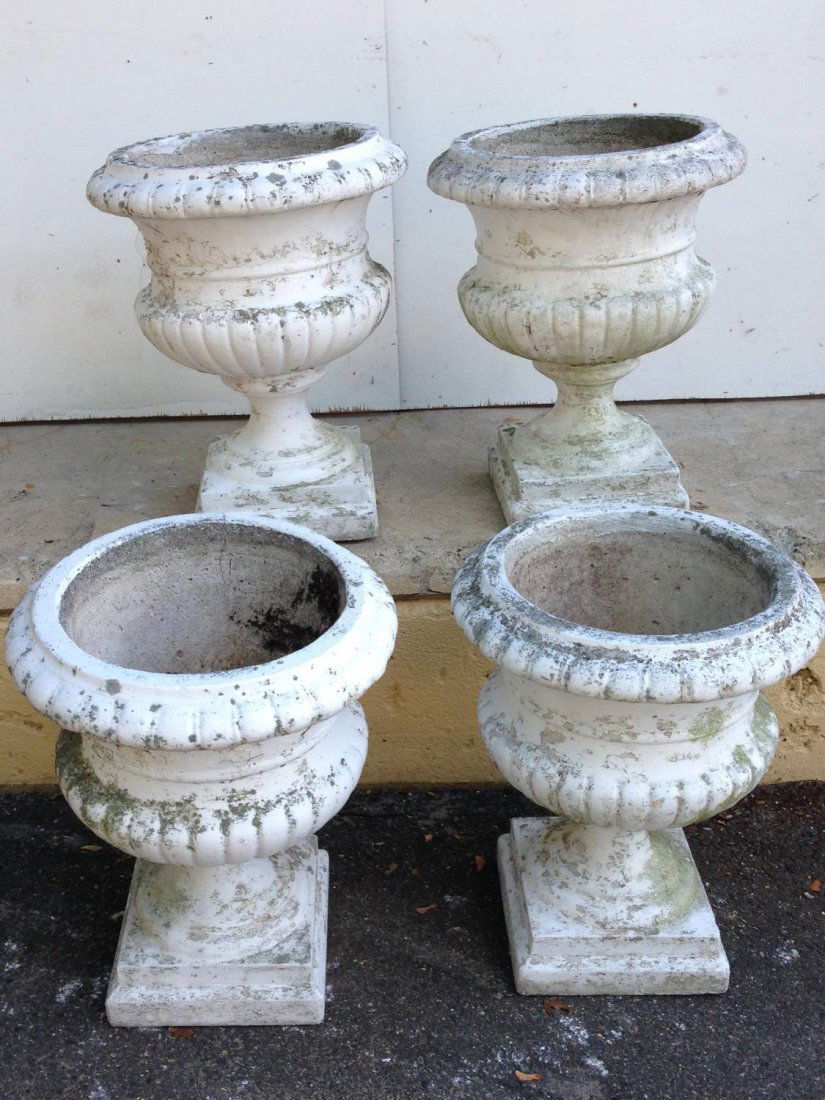 Set (4) old cast stone garden urns (1 of 10)