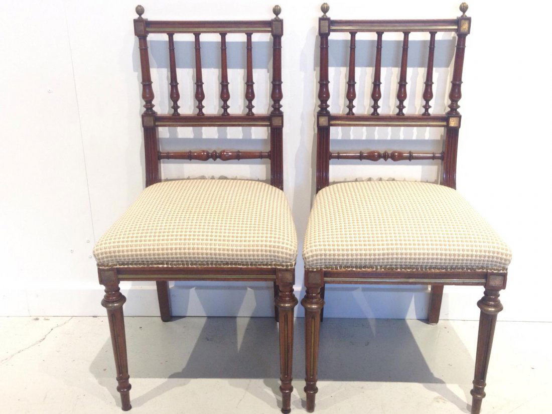 Pair Regency style brass, mahogany side chairs (1 of 9)