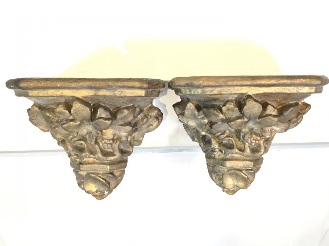 Pair old gilt plaster Rococo style wall brackets (1 of 8)
