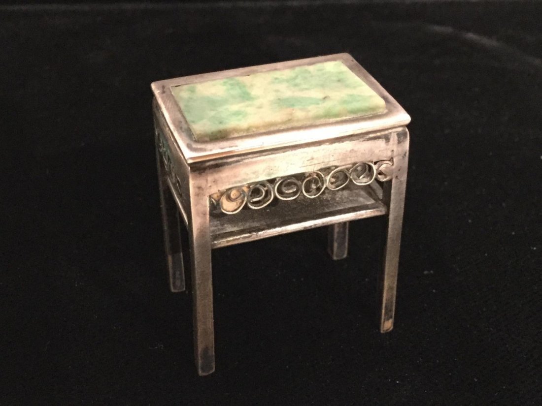 Miniature Chinese inset jade silver table (1 of 6)