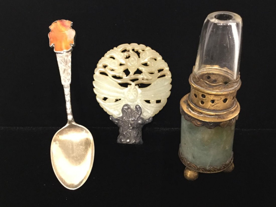 (3) pcs. Antique Chinese jade and silver (1 of 9)