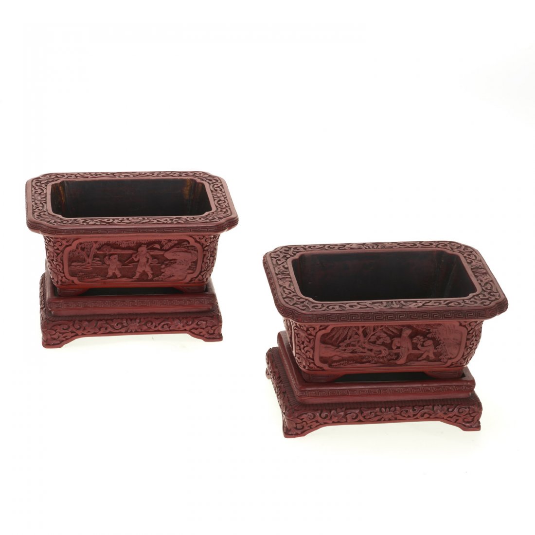 Pair Chinese red cinnabar jardinieres on stands (1 of 10)