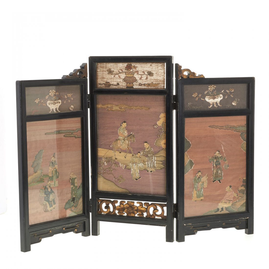 Antique Chinese Kesi panel, lacquer table screen (1 of 9)