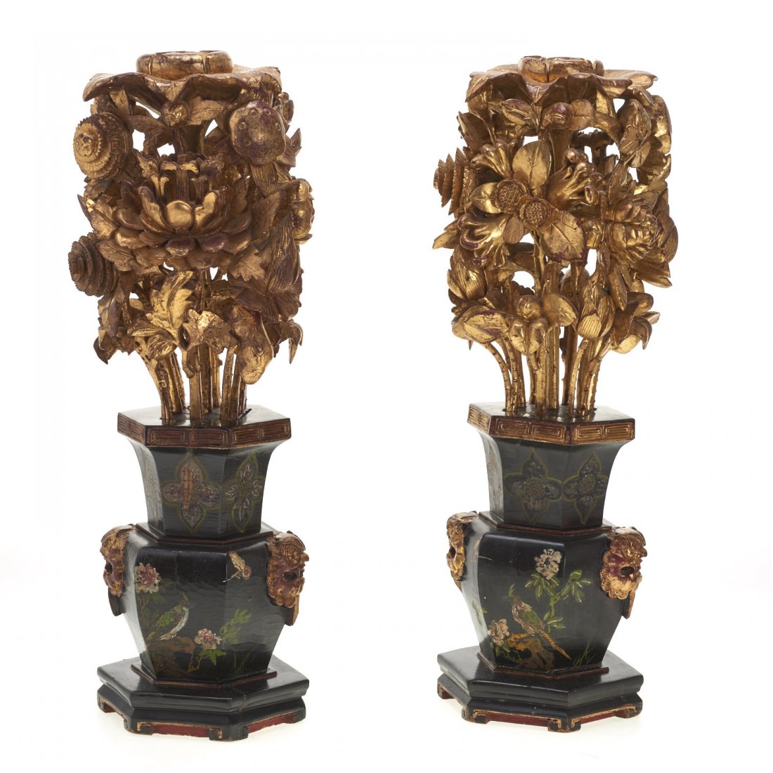 Pair Asian carved giltwood ornaments (1 of 10)