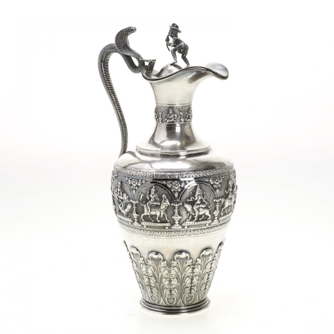 Indian silver ewer with deity decoration (1 of 10)