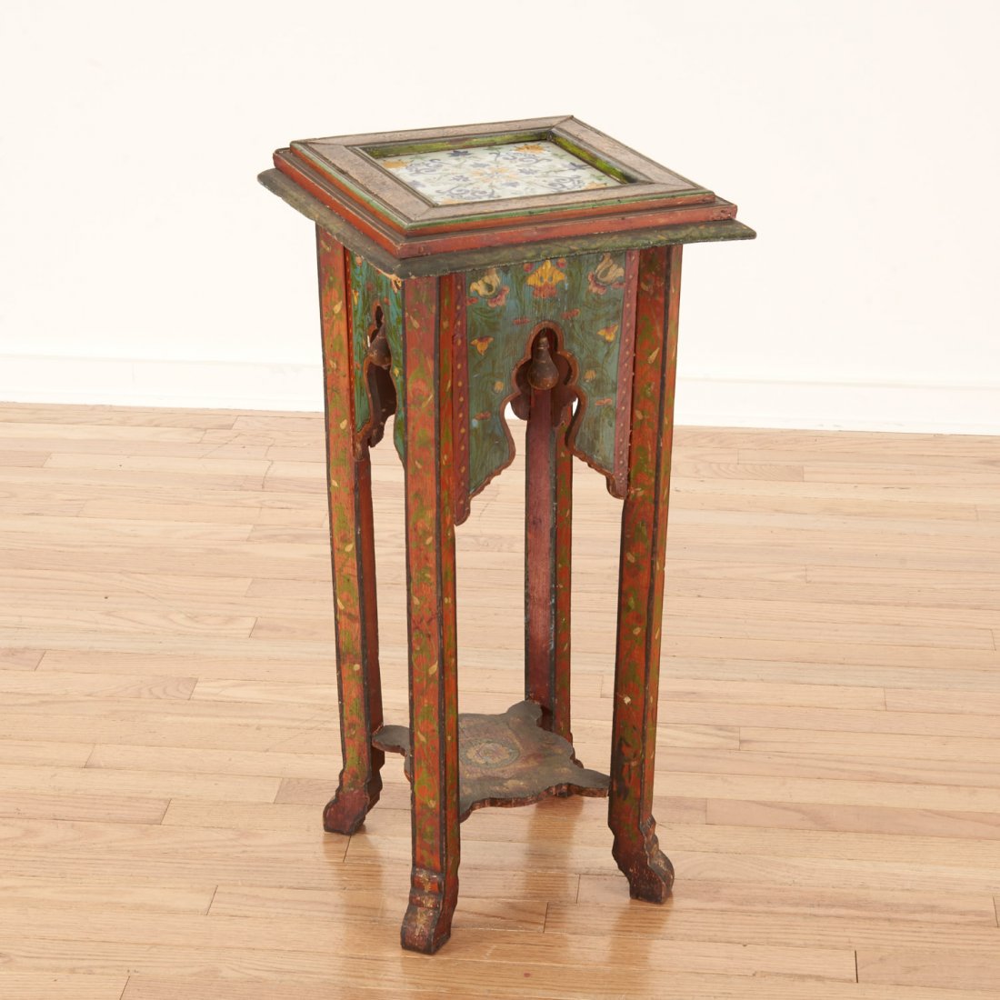 Middle Eastern polychrome tile inset pedestal (1 of 10)
