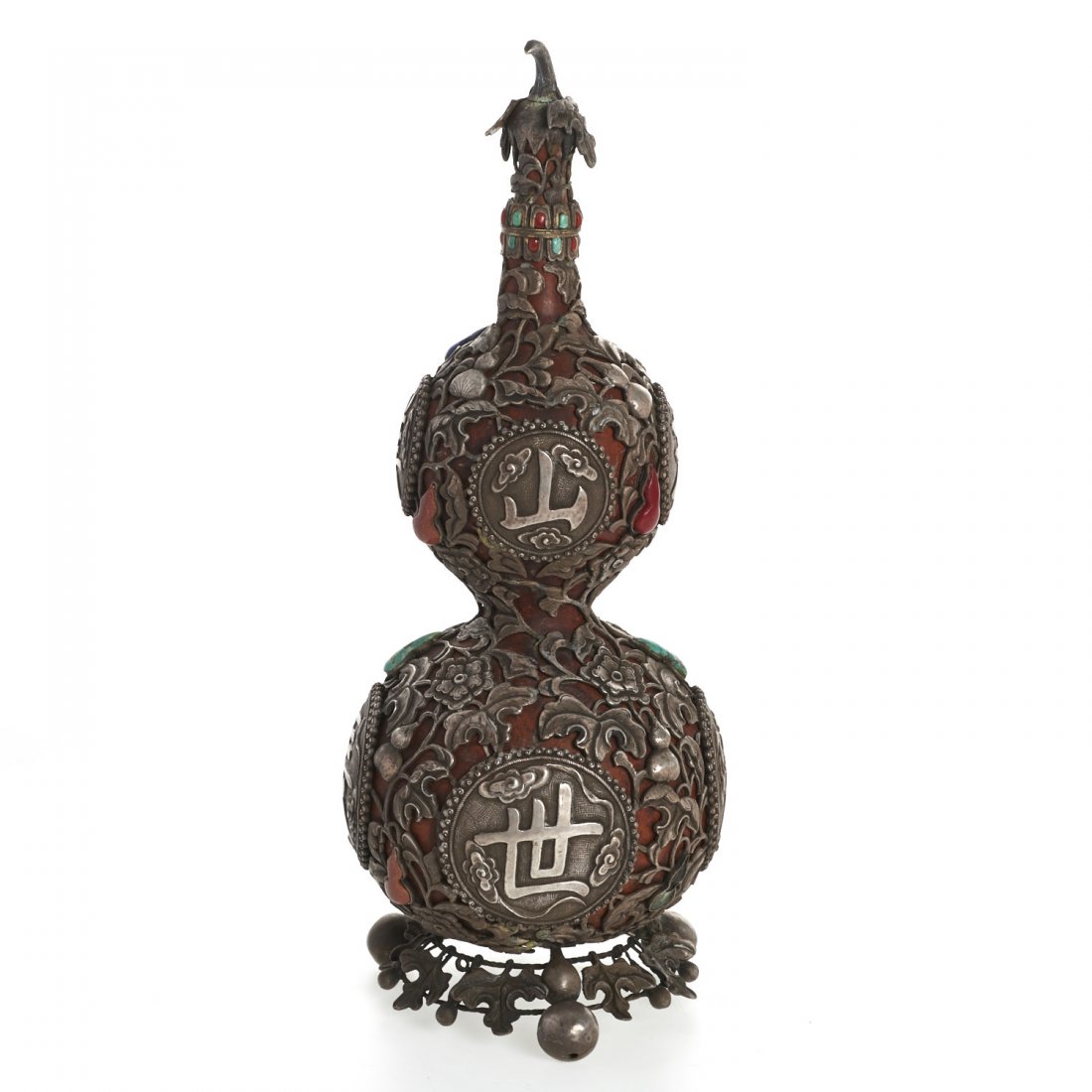 Sino-Tibetan silvered overlay double gourd vase (1 of 7)