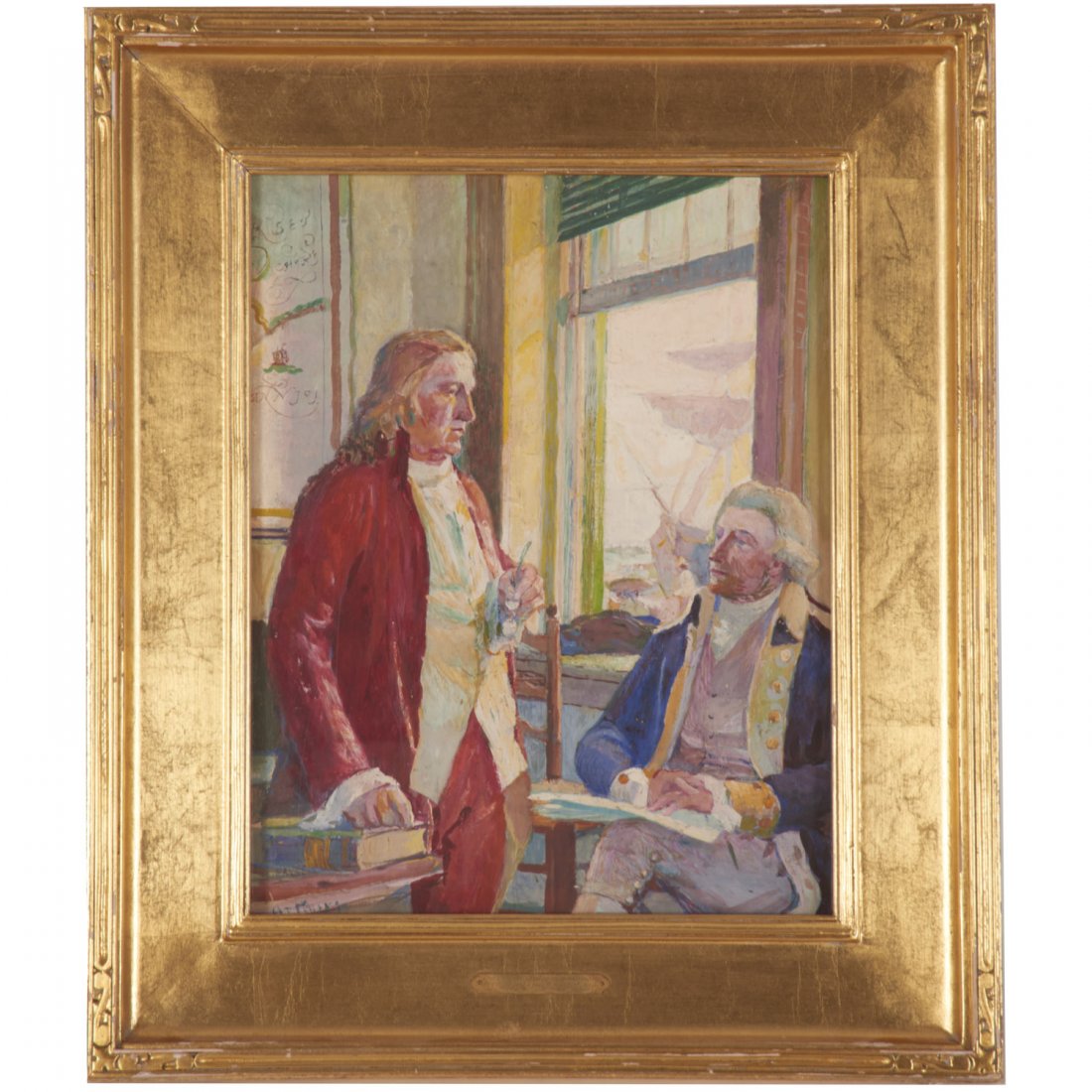 Stanley Massey Arthurs, painting: Stanley Massey Arthurs, painting, Stanley Massey Arthurs (American, 1877-1950), Portrait of Robert Morris, oil on cardboard, signed "Arthurs", lower left, 13.5"l x 10.5"w (sight), giltwood frame Prove