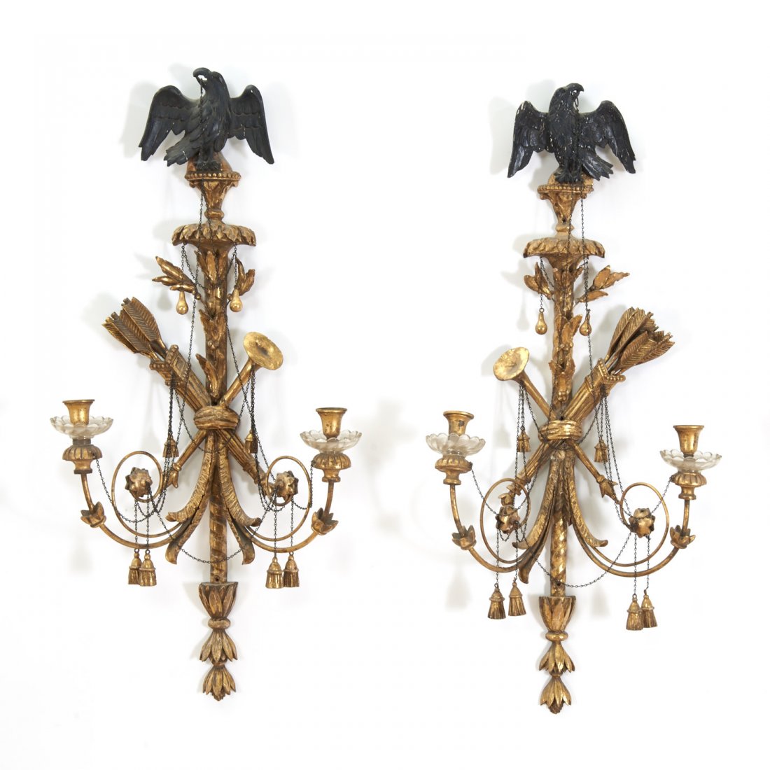 Pair Federal giltwood 2-light wall sconces (1 of 8)