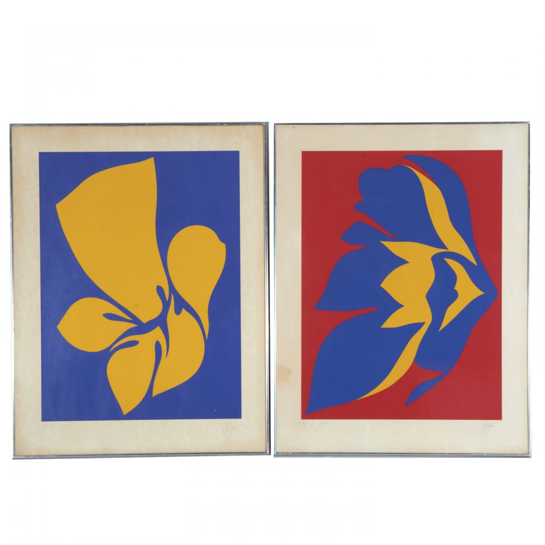 Jack Youngerman, pair color lithographs: Jack Youngerman, pair color lithographs, Jack Youngerman (American, b. 1926), "Changes" portfolio, "Print #1" and "Print #2", 1970, both numbered 76/175, both signed in pencil "Jack Youngerman", lower