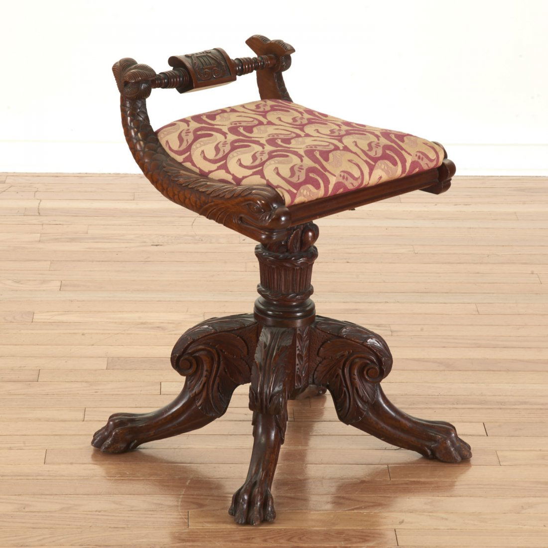 American Empire carved mahogany piano stool (1 of 9)