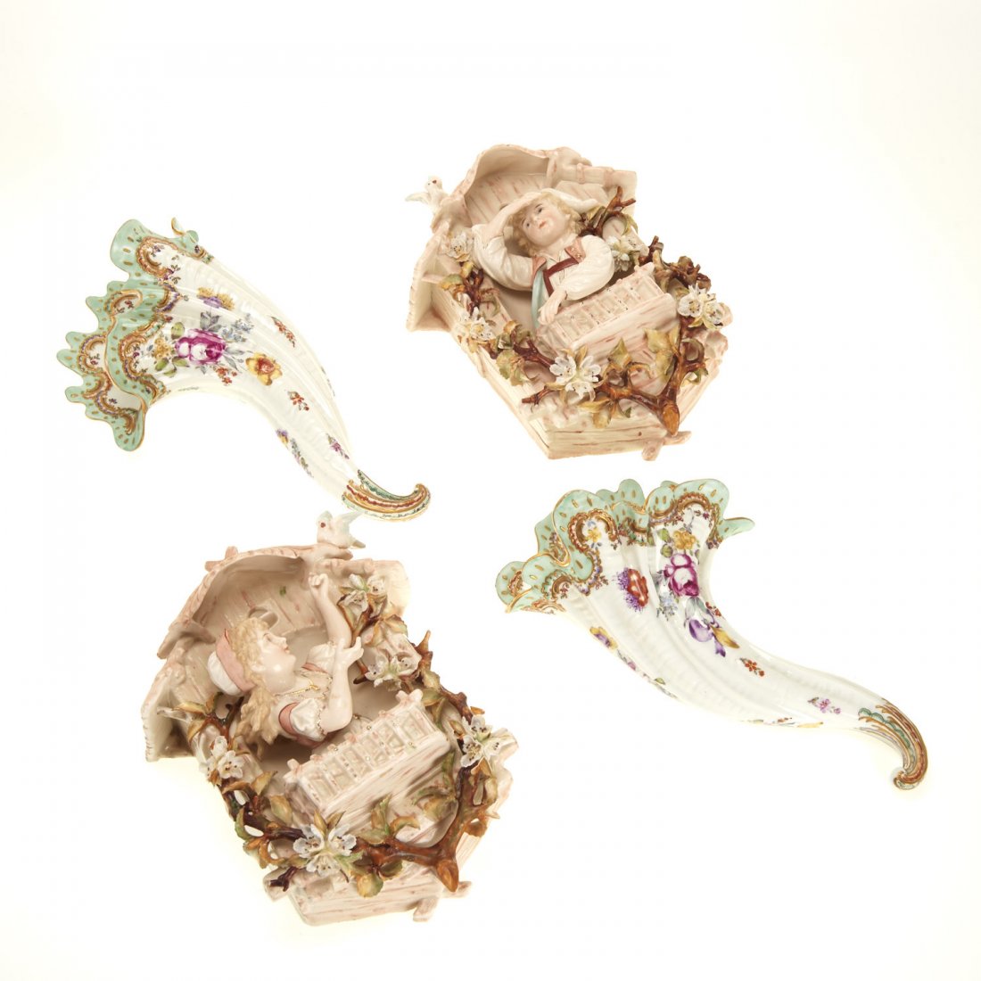 (2) Pr Antique Continental porcelain wall pockets (1 of 10)