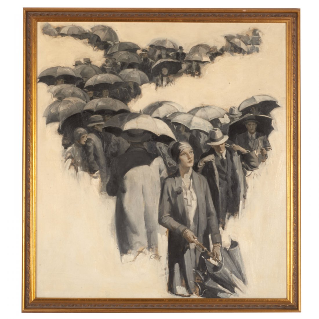 Style of Lu Kimmel, painting: Style of Lu Kimmel, painting, Style of Lu Kimmel (American, 1908-1973), Study in black and white, possibly for the cover of a Pulp Novel, oil on board, illegibly initialed, 28"l x 25.25"w (sight), fra