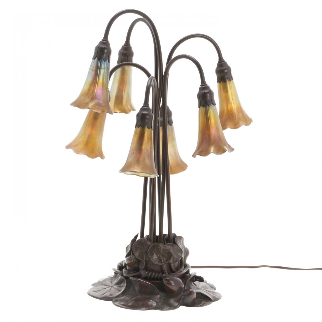 Tiffany Studios seven-light favrile "lily" lamp (1 of 10)