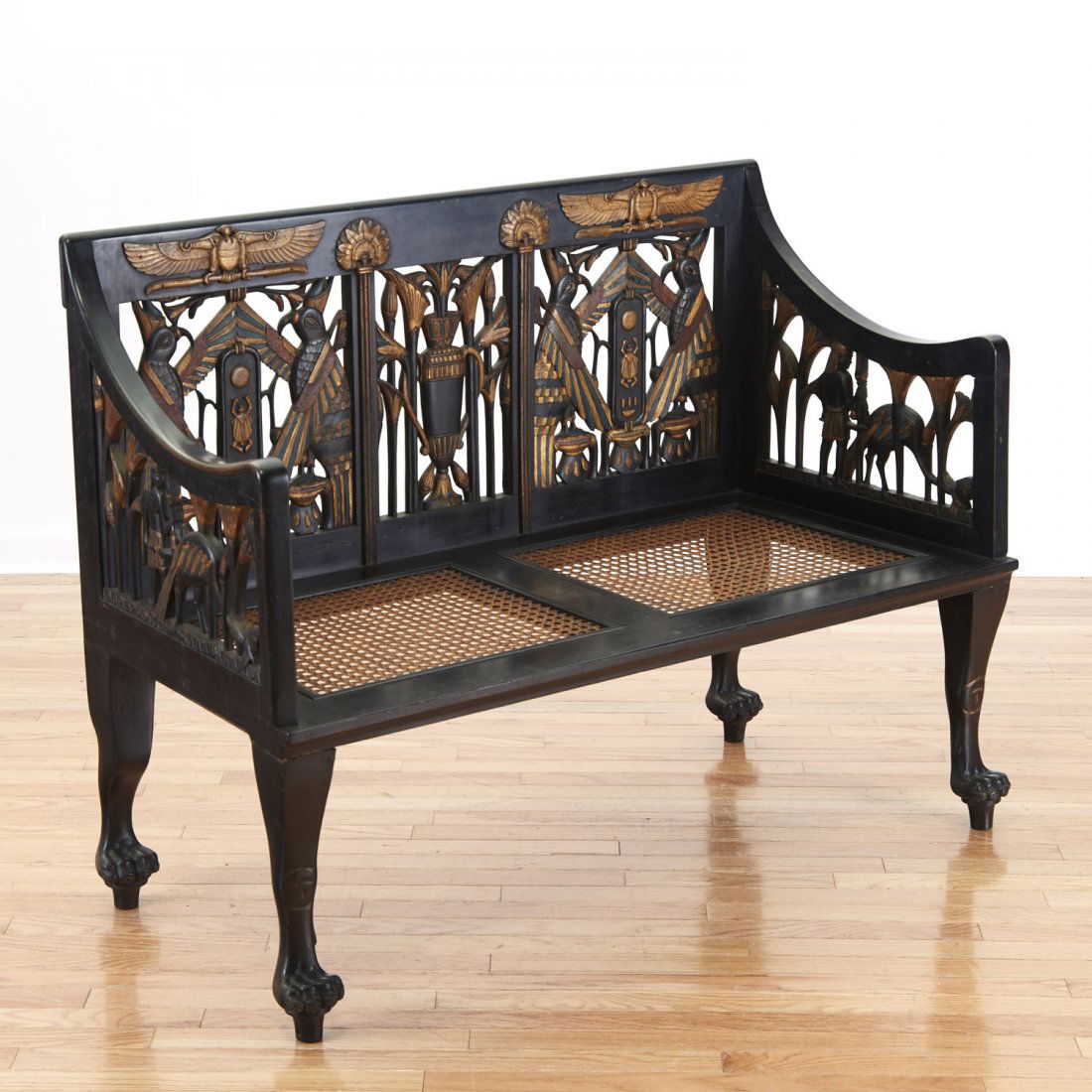 Egyptian Revival gilt and ebonized parlor settee (1 of 10)