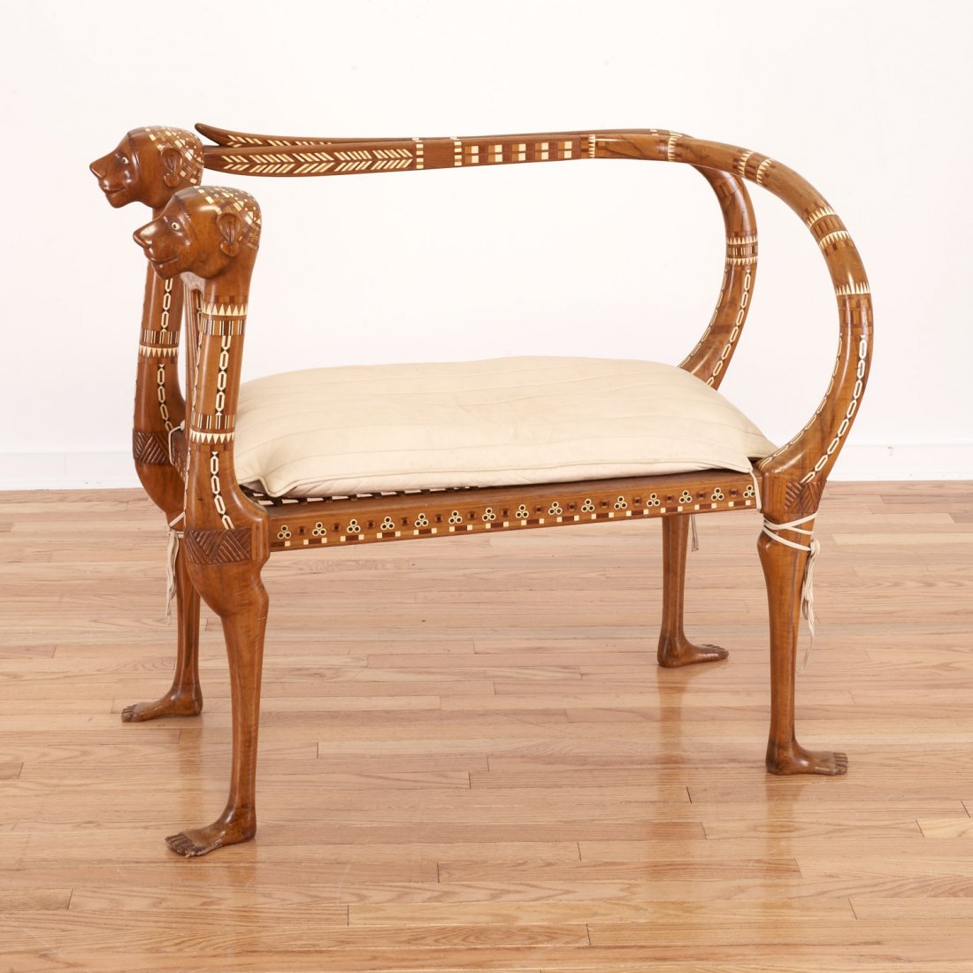 Nice Egyptian revival inlaid fruitwood settee (1 of 10)